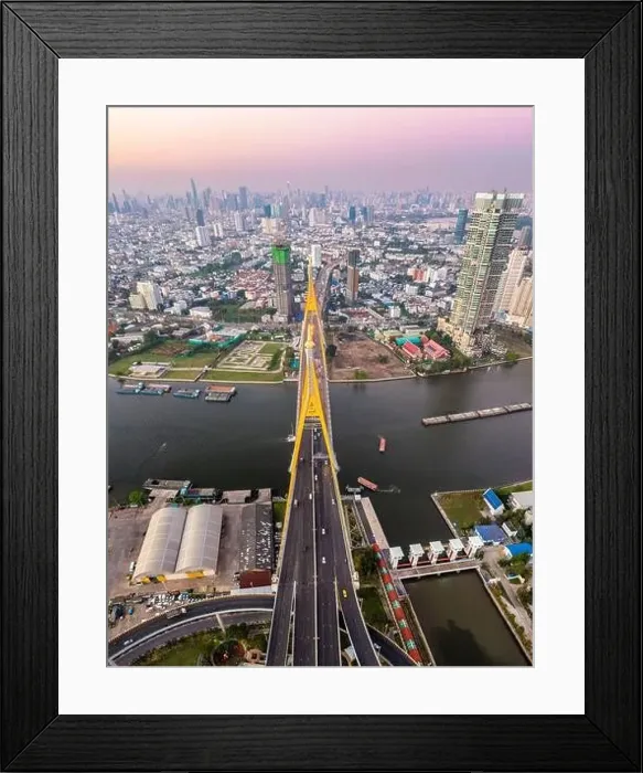 Framed Print : Aerial view of Bhumibol Bridge in Samut Prakan, Bangkok, Thailand Framed Print : Aerial view of Bhumibol Bridge in Samut Prakan, Bangkok, Thailand