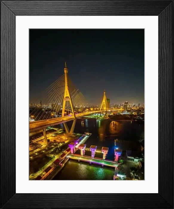 Framed Print : Aerial view of Bhumibol Bridge in Samut Prakan, Bangkok, Thailand Framed Print : Aerial view of Bhumibol Bridge in Samut Prakan, Bangkok, Thailand