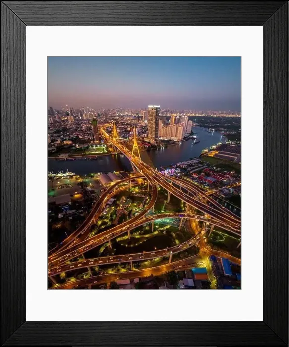 Framed Print : Aerial view of Bhumibol Bridge in Samut Prakan, Bangkok, Thailand Framed Print : Aerial view of Bhumibol Bridge in Samut Prakan, Bangkok, Thailand
