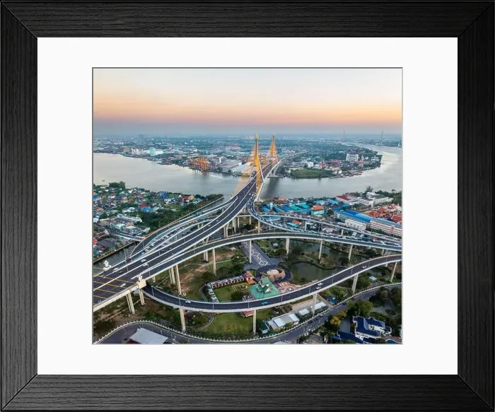 Framed Print : Aerial view of Bhumibol Bridge in Samut Prakan, Bangkok, Thailand Framed Print : Aerial view of Bhumibol Bridge in Samut Prakan, Bangkok, Thailand