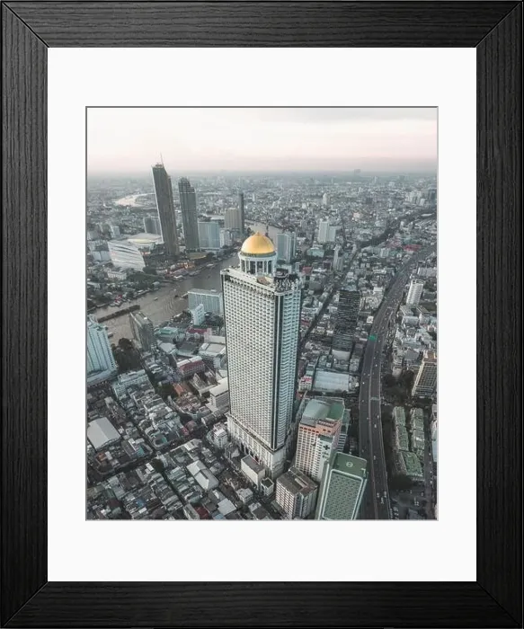 Framed Print : Aerial view of Saphan Taksin district near the Taksin bridge and Chao Phraya river, Bangkok, Thailand Framed Print : Aerial view of Saphan Taksin district near the Taksin bridge and Chao Phraya river, Bangkok, Thailand
