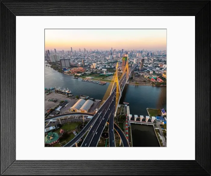 Framed Print : Aerial view of Bhumibol Bridge in Samut Prakan, Bangkok, Thailand Framed Print : Aerial view of Bhumibol Bridge in Samut Prakan, Bangkok, Thailand