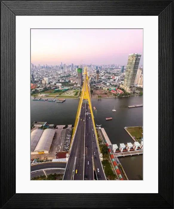 Framed Print : Aerial view of Bhumibol Bridge in Samut Prakan, Bangkok, Thailand Framed Print : Aerial view of Bhumibol Bridge in Samut Prakan, Bangkok, Thailand