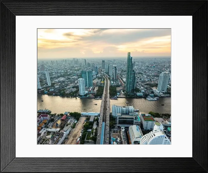Framed Print : Aerial view of Saphan Taksin district near the Taksin bridge and Chao Phraya river, Bangkok, Thailand Framed Print : Aerial view of Saphan Taksin district near the Taksin bridge and Chao Phraya river, Bangkok, Thailand