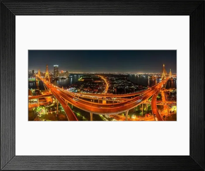 Framed Print : Aerial view of Bhumibol Bridge in Samut Prakan, Bangkok, Thailand Framed Print : Aerial view of Bhumibol Bridge in Samut Prakan, Bangkok, Thailand