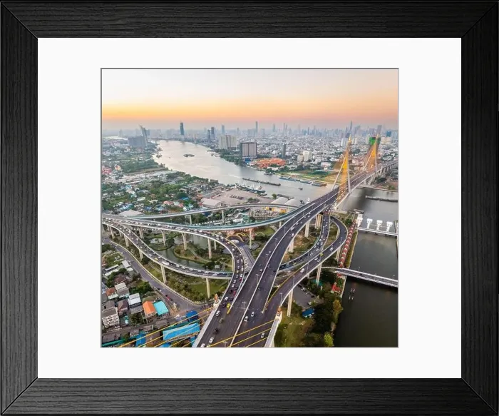Framed Print : Aerial view of Bhumibol Bridge in Samut Prakan, Bangkok, Thailand Framed Print : Aerial view of Bhumibol Bridge in Samut Prakan, Bangkok, Thailand