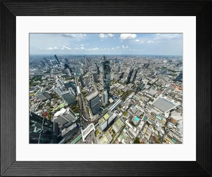 Framed Print : Aerial view of King Power Mahanakhon tower in Sathorn Silom central business district of Bangkok, Thailand
