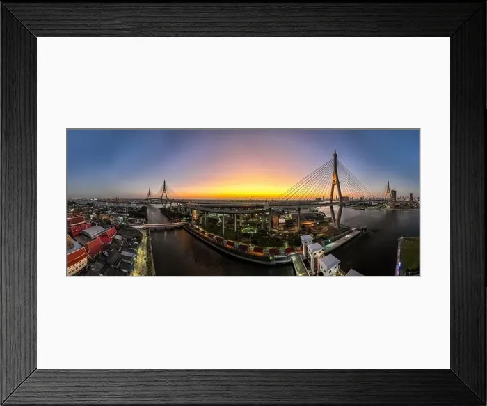 Framed Print : Aerial view of Bhumibol Bridge in Samut Prakan, Bangkok, Thailand Framed Print : Aerial view of Bhumibol Bridge in Samut Prakan, Bangkok, Thailand