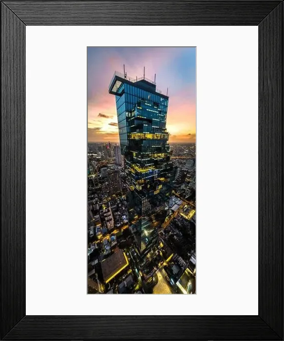 Framed Print : Aerial view of King Power Mahanakhon tower in Sathorn Silom central business district of Bangkok, Thailand