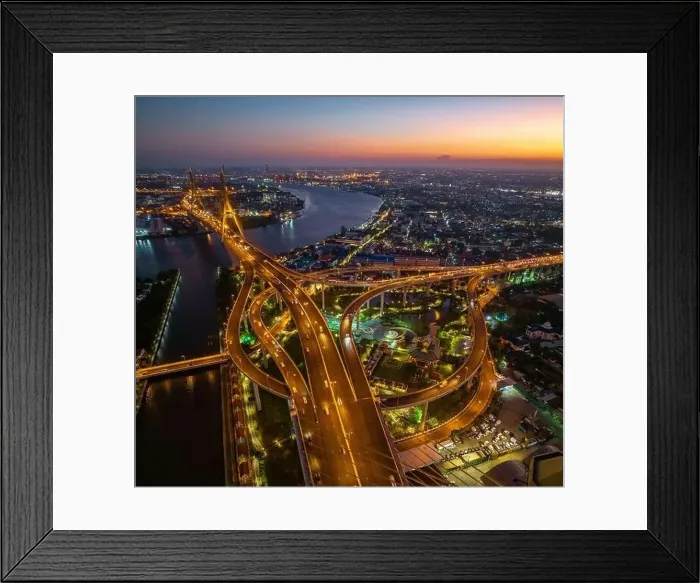 Framed Print : Aerial view of Bhumibol Bridge in Samut Prakan, Bangkok, Thailand Framed Print : Aerial view of Bhumibol Bridge in Samut Prakan, Bangkok, Thailand