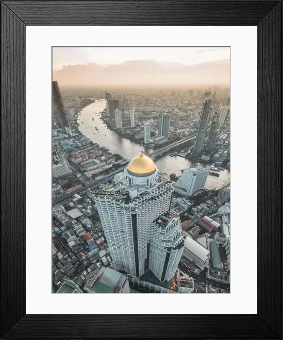 Framed Print : Aerial view of Saphan Taksin district near the Taksin bridge and Chao Phraya river, Bangkok, Thailand Framed Print : Aerial view of Saphan Taksin district near the Taksin bridge and Chao Phraya river, Bangkok, Thailand