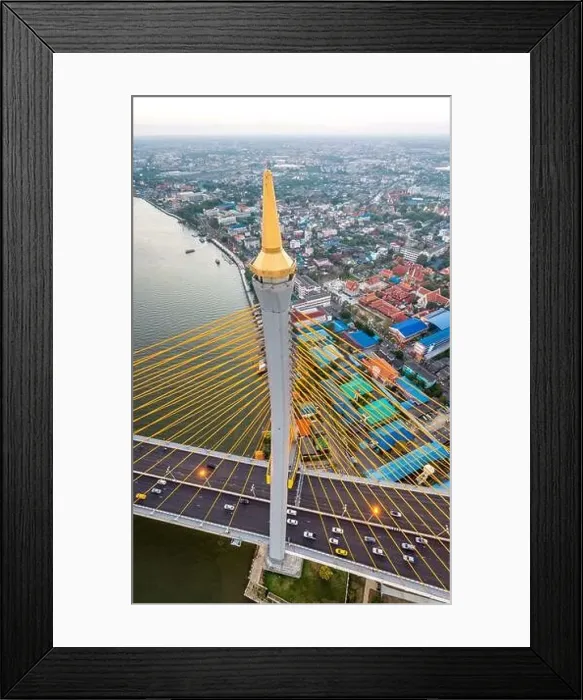 Framed Print : Aerial view of Bhumibol Bridge in Samut Prakan, Bangkok, Thailand Framed Print : Aerial view of Bhumibol Bridge in Samut Prakan, Bangkok, Thailand