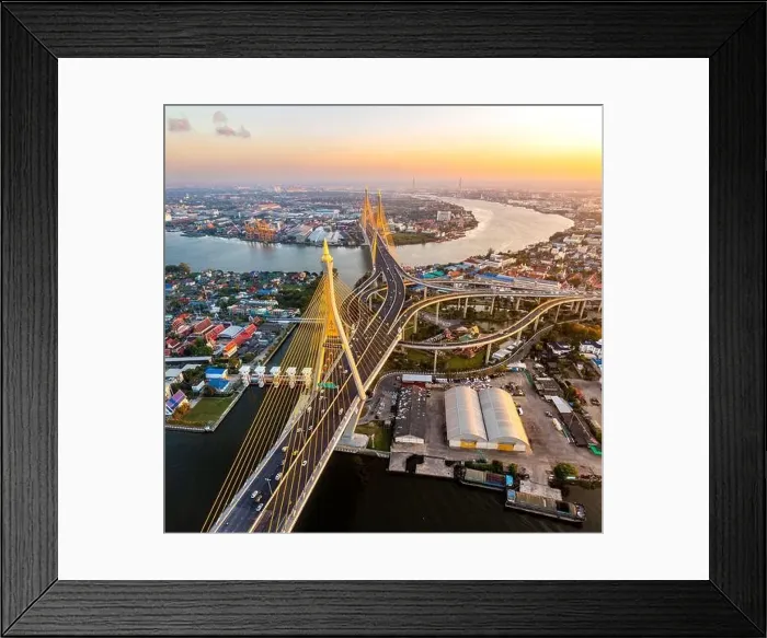 Framed Print : Aerial view of Bhumibol Bridge in Samut Prakan, Bangkok, Thailand Framed Print : Aerial view of Bhumibol Bridge in Samut Prakan, Bangkok, Thailand