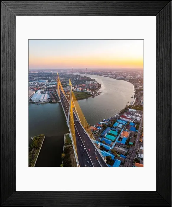 Framed Print : Aerial view of Bhumibol Bridge in Samut Prakan, Bangkok, Thailand Framed Print : Aerial view of Bhumibol Bridge in Samut Prakan, Bangkok, Thailand