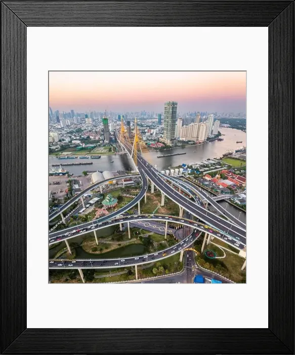 Framed Print : Aerial view of Bhumibol Bridge in Samut Prakan, Bangkok, Thailand Framed Print : Aerial view of Bhumibol Bridge in Samut Prakan, Bangkok, Thailand