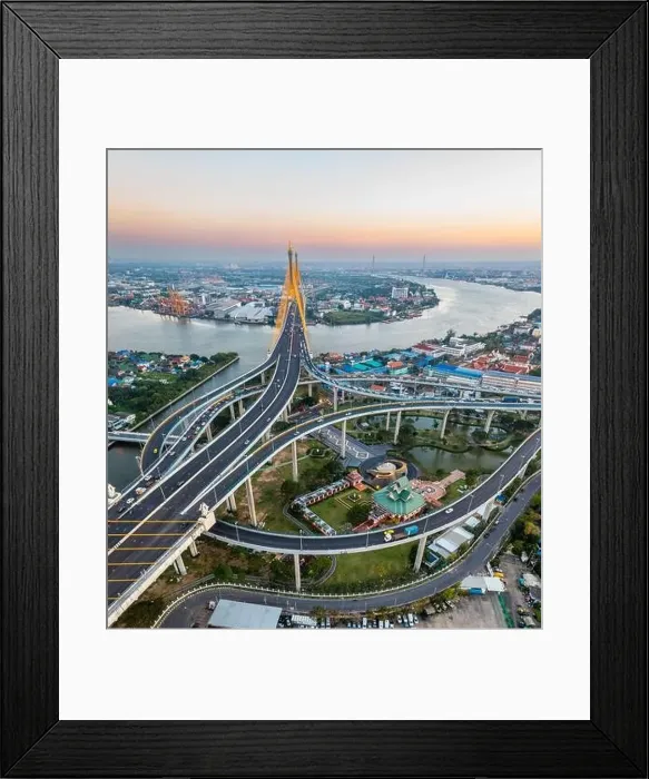 Framed Print : Aerial view of Bhumibol Bridge in Samut Prakan, Bangkok, Thailand Framed Print : Aerial view of Bhumibol Bridge in Samut Prakan, Bangkok, Thailand