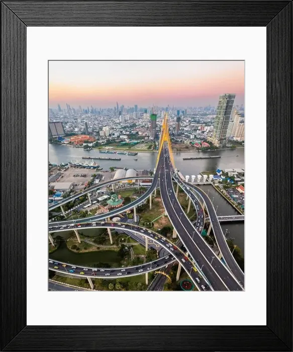 Framed Print : Aerial view of Bhumibol Bridge in Samut Prakan, Bangkok, Thailand Framed Print : Aerial view of Bhumibol Bridge in Samut Prakan, Bangkok, Thailand