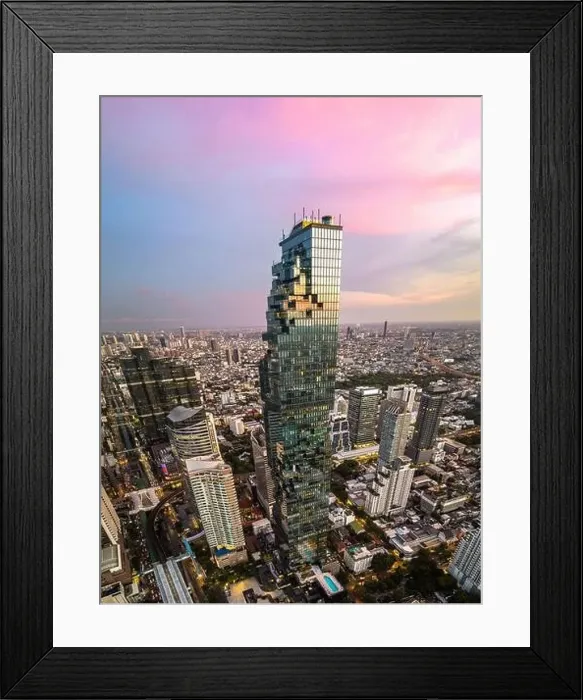 Framed Print : Aerial view of King Power Mahanakhon tower in Sathorn Silom central business district of Bangkok, Thailand