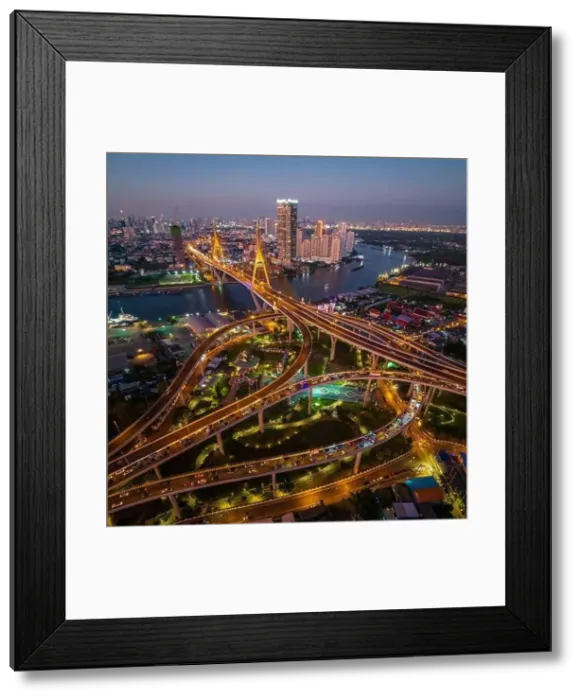 Framed Print : Aerial view of Bhumibol Bridge in Samut Prakan, Bangkok, Thailand Framed Print : Aerial view of Bhumibol Bridge in Samut Prakan, Bangkok, Thailand