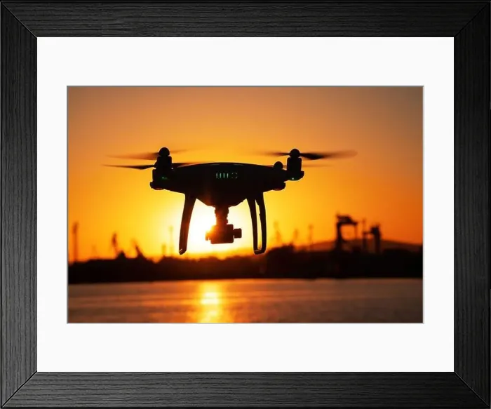 Framed Print : Flying Drone and sunset Framed Print : Flying Drone and sunset