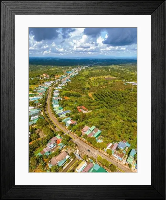 Framed Print : Aerial view of National Route 14 in Kien Duc town Framed Print : Aerial view of National Route 14 in Kien Duc town