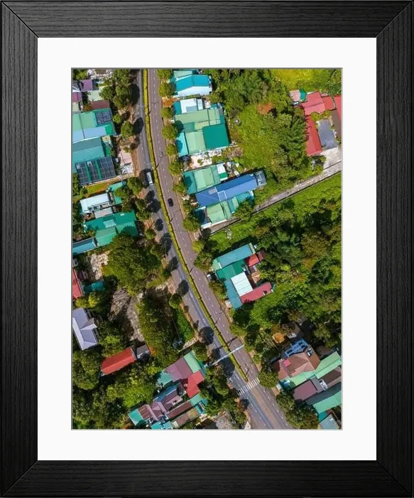 Framed Print : Aerial view of National Route 14 in Kien Duc town