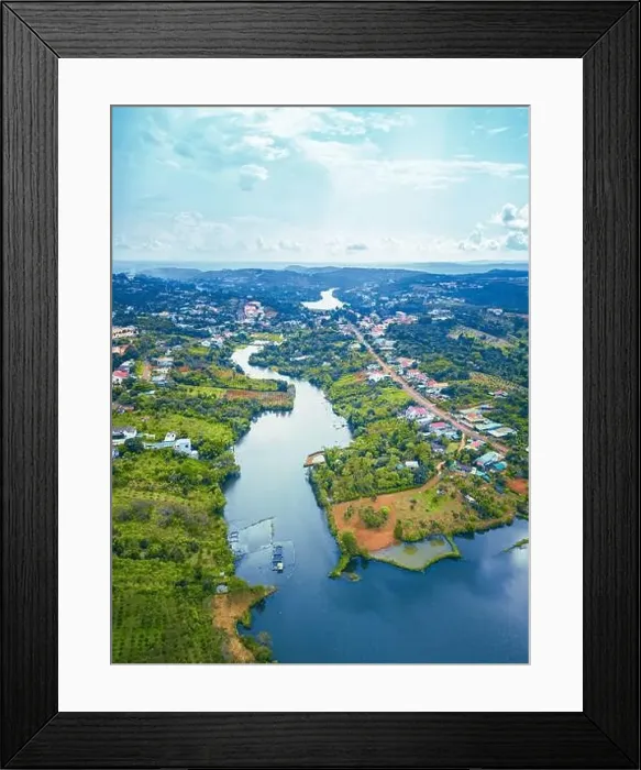Framed Print : Aerial view of National Route 14 in Kien Duc town