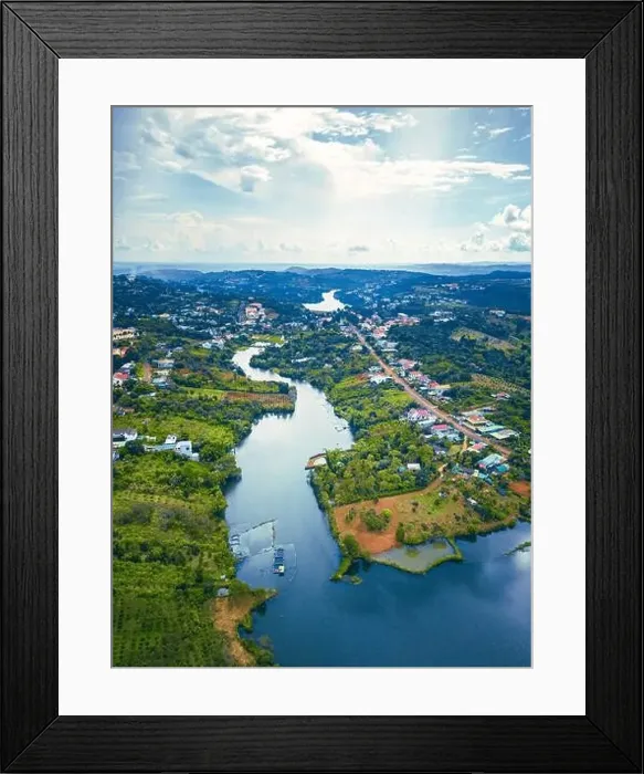 Framed Print : Aerial view of National Route 14 in Kien Duc town Framed Print : Aerial view of National Route 14 in Kien Duc town