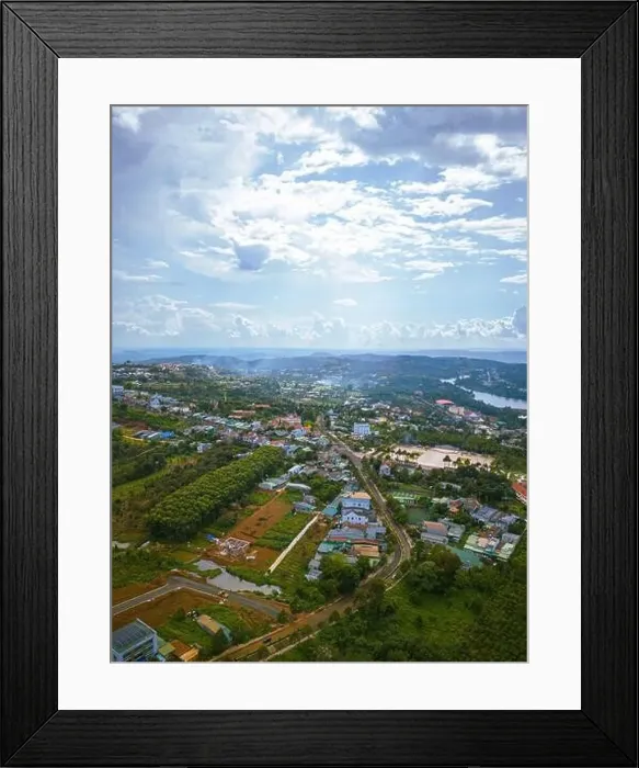Framed Print : Aerial view of National Route 14 in Kien Duc town Framed Print : Aerial view of National Route 14 in Kien Duc town