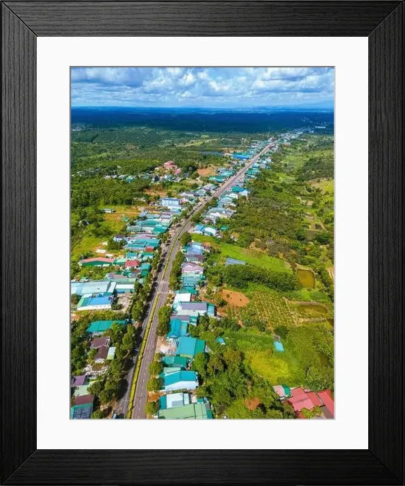 Framed Print : Aerial view of National Route 14 in Kien Duc town