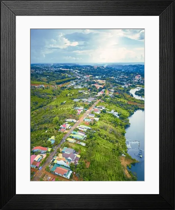 Framed Print : Aerial view of National Route 14 in Kien Duc town Framed Print : Aerial view of National Route 14 in Kien Duc town