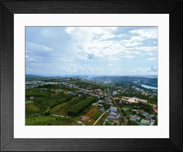 Framed Print : Aerial view of National Route 14 in Kien Duc town Framed Print : Aerial view of National Route 14 in Kien Duc town