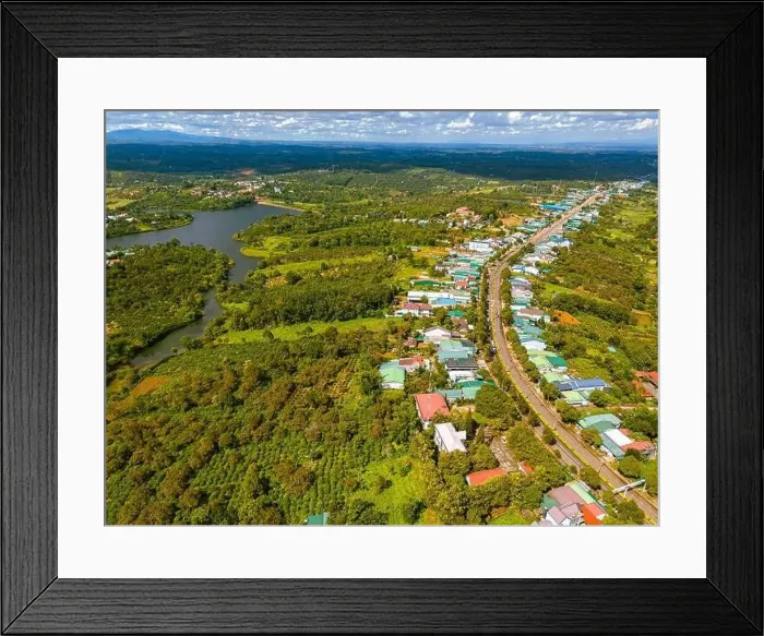 Framed Print : Aerial view of National Route 14 in Kien Duc town Framed Print : Aerial view of National Route 14 in Kien Duc town