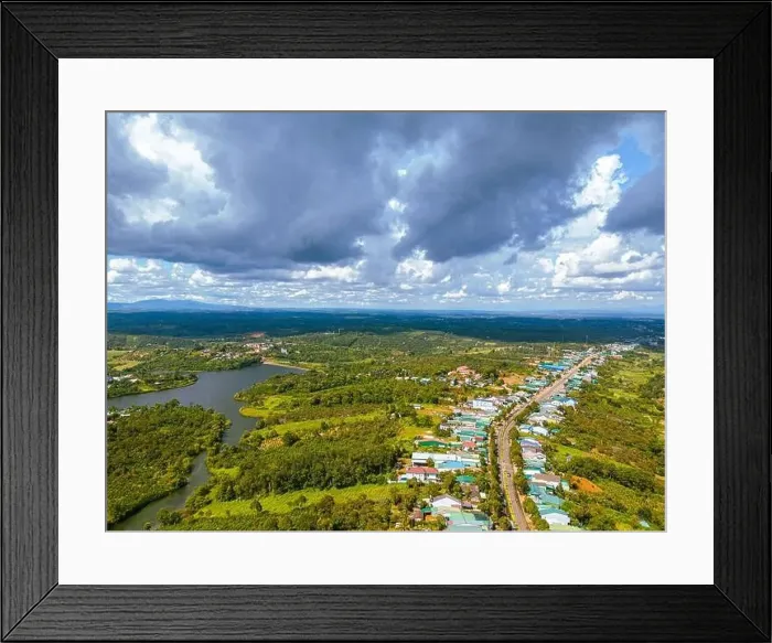 Framed Print : Aerial view of National Route 14 in Kien Duc town Framed Print : Aerial view of National Route 14 in Kien Duc town