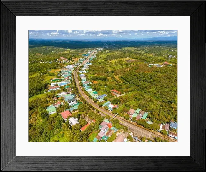 Framed Print : Aerial view of National Route 14 in Kien Duc town Framed Print : Aerial view of National Route 14 in Kien Duc town