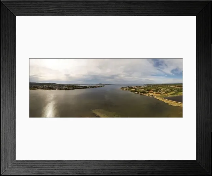 Framed Print : Aerial panoramic of the pond of Thau from Poussan, in Occitanie, France Framed Print : Aerial panoramic of the pond of Thau from Poussan, in Occitanie, France