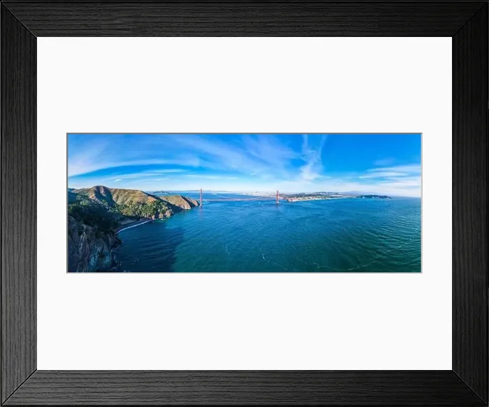 Framed Print : Aerial view Golden Gate Bridge with San francisco city in the background Framed Print : Aerial view Golden Gate Bridge with San francisco city in the background