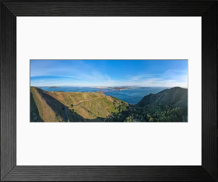Framed Print : Aerial view Golden Gate Bridge with San francisco city in the background Framed Print : Aerial view Golden Gate Bridge with San francisco city in the background