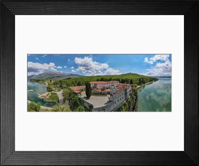 Framed Print : Drone view at the monastery of Saint Naum on Macedonia Framed Print : Drone view at the monastery of Saint Naum on Macedonia