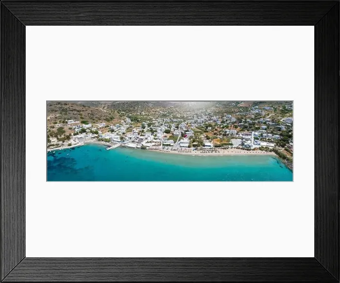 Framed Print : Panoramic aerial view of the bay and beach at Kini, Siros island Framed Print : Panoramic aerial view of the bay and beach at Kini, Siros island