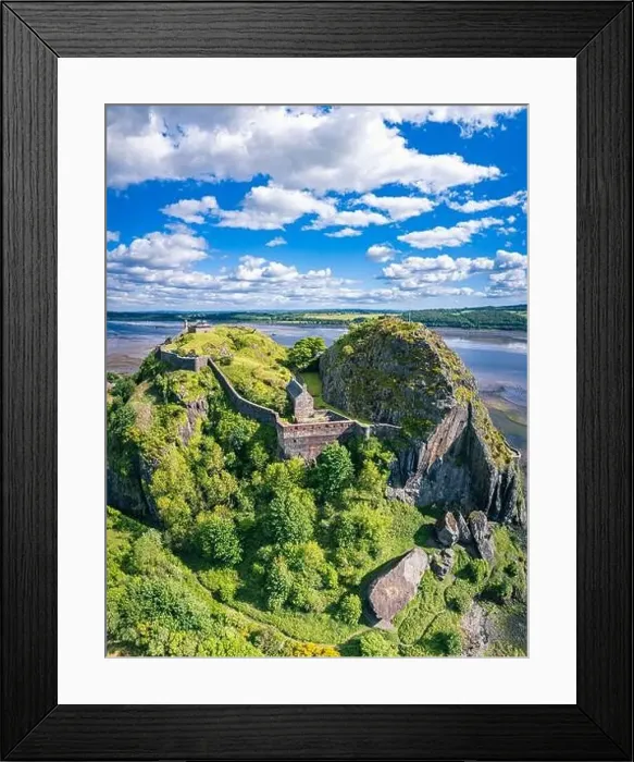 Framed Print : Dumbarton Castle over River Clyde and River Leven from a drone, Scotland, UK Framed Print : Dumbarton Castle over River Clyde and River Leven from a drone, Scotland, UK
