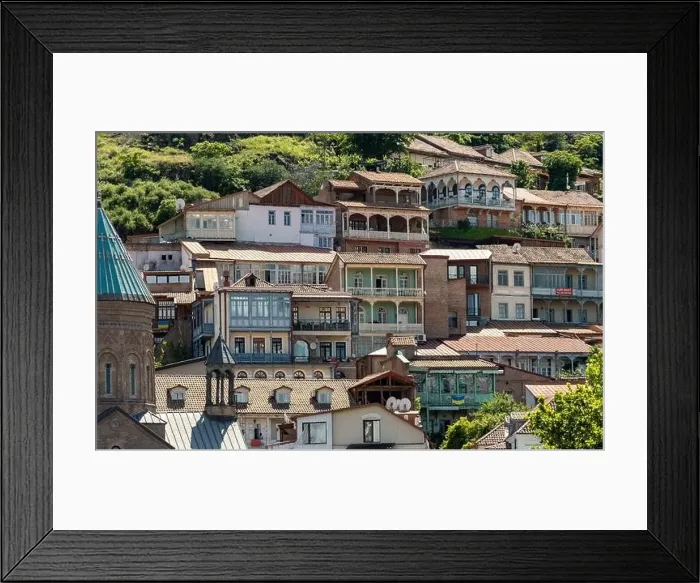 Framed Print : Tbilisi, Georgia - May 17 2022: Traditional and historical Georgia houses in Tbilisi old city center Framed Print : Tbilisi, Georgia - May 17 2022: Traditional and historical Georgia houses in Tbilisi old city center