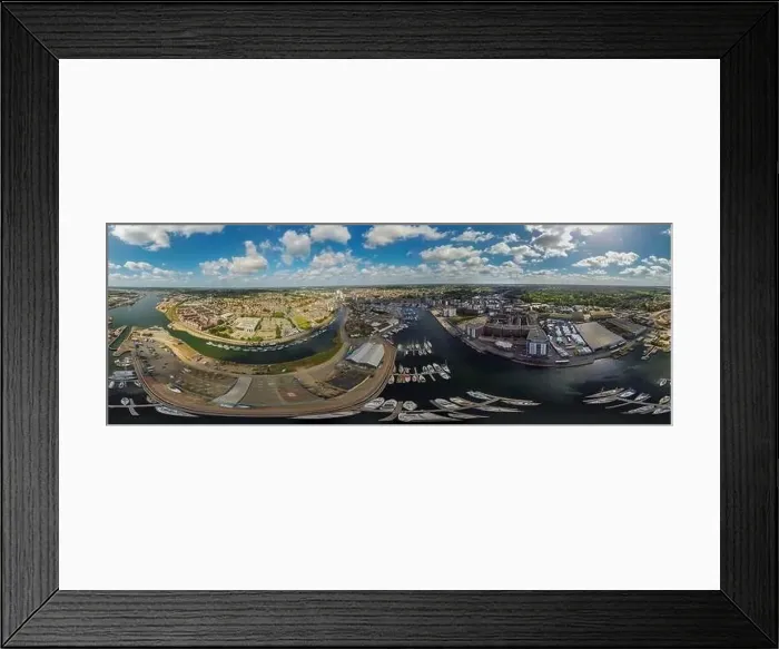 Framed Print : A 360 degree aerial photo of the Wet Dock in Ipswich, Suffolk, UK Framed Print : A 360 degree aerial photo of the Wet Dock in Ipswich, Suffolk, UK