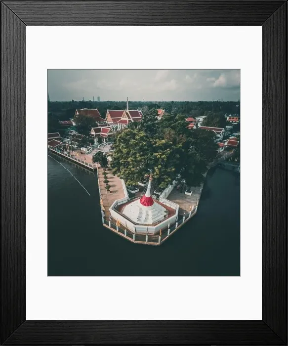 Framed Print : Aerial view of Wat Poramai Yikawat or wat Paramaiyikawat in Koh Kret, Nonthaburi, Thailand Framed Print : Aerial view of Wat Poramai Yikawat or wat Paramaiyikawat in Koh Kret, Nonthaburi, Thailand