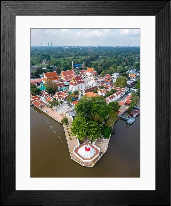 Framed Print : Aerial view of Wat Poramai Yikawat or wat Paramaiyikawat in Koh Kret, Nonthaburi, Thailand Framed Print : Aerial view of Wat Poramai Yikawat or wat Paramaiyikawat in Koh Kret, Nonthaburi, Thailand