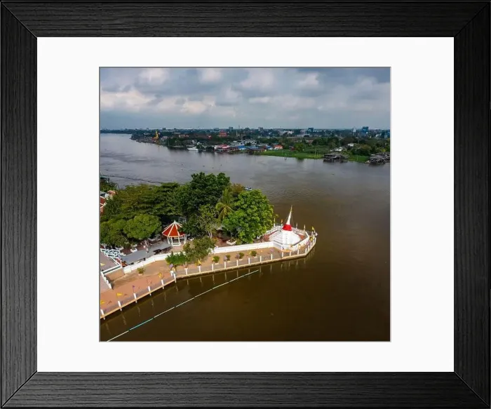 Framed Print : Aerial view of Wat Poramai Yikawat or wat Paramaiyikawat in Koh Kret, Nonthaburi, Thailand Framed Print : Aerial view of Wat Poramai Yikawat or wat Paramaiyikawat in Koh Kret, Nonthaburi, Thailand