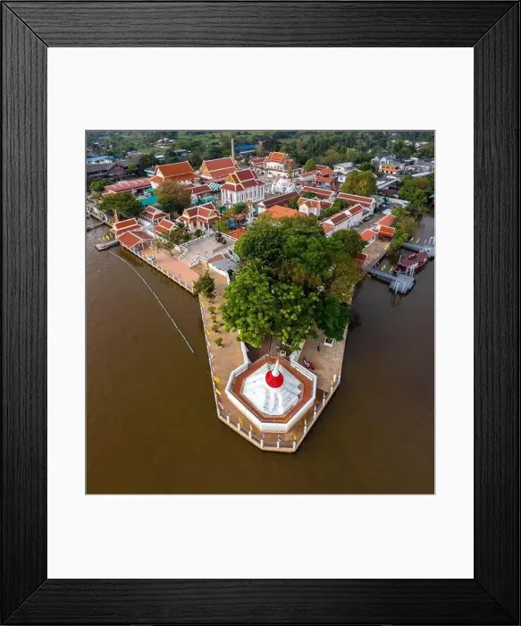 Framed Print : Aerial view of Wat Poramai Yikawat or wat Paramaiyikawat in Koh Kret, Nonthaburi, Thailand Framed Print : Aerial view of Wat Poramai Yikawat or wat Paramaiyikawat in Koh Kret, Nonthaburi, Thailand