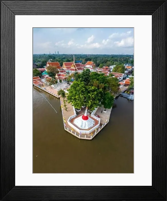 Framed Print : Aerial view of Wat Poramai Yikawat or wat Paramaiyikawat in Koh Kret, Nonthaburi, Thailand Framed Print : Aerial view of Wat Poramai Yikawat or wat Paramaiyikawat in Koh Kret, Nonthaburi, Thailand