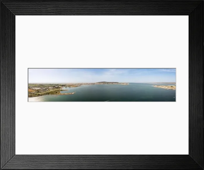 Framed Print : Aerial view of the pond of Thau and Sete from Balaruc les Bains in Occitania, France Framed Print : Aerial view of the pond of Thau and Sete from Balaruc les Bains in Occitania, France