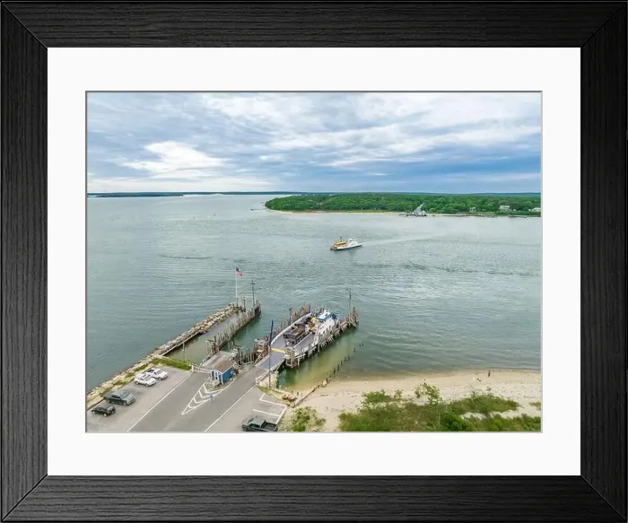 Framed Print : Aerial view of the Shelter Island South Ferry Framed Print : Aerial view of the Shelter Island South Ferry